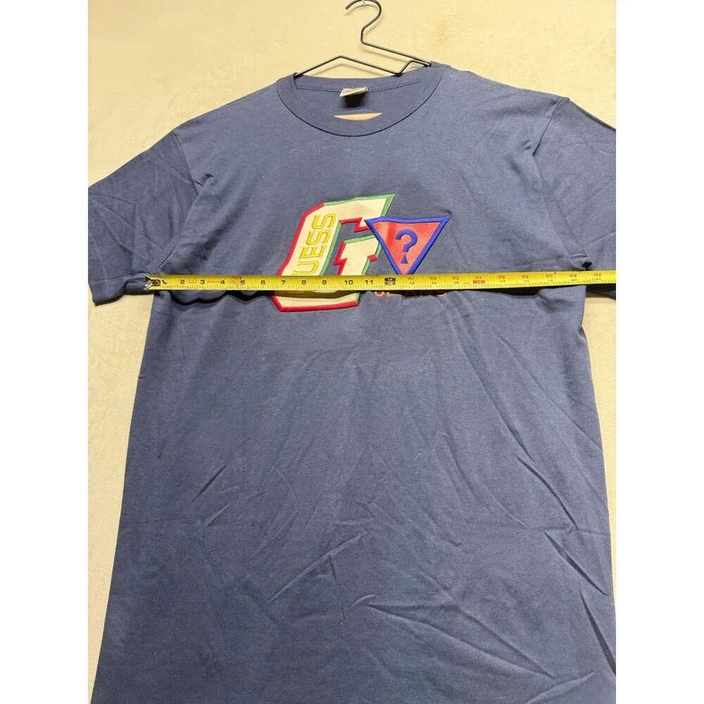 Vintage Guess Georges Marciano Shirt Men’s XL Blue 90s Embroidered Faux Leather - Picture 3 of 7